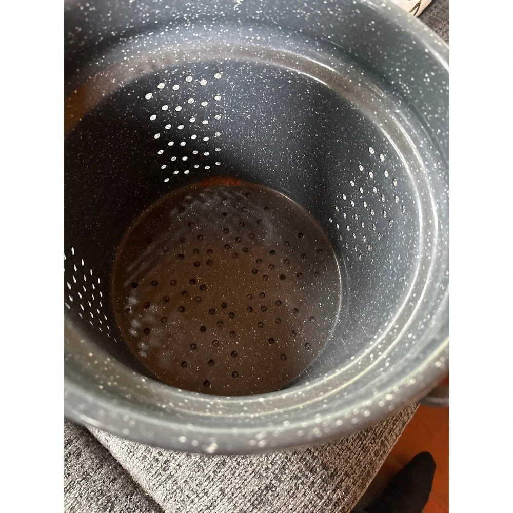 Vintage Grey Speckled Granite Ware Enamel Steamer Pot Set with Lid 3 Piece